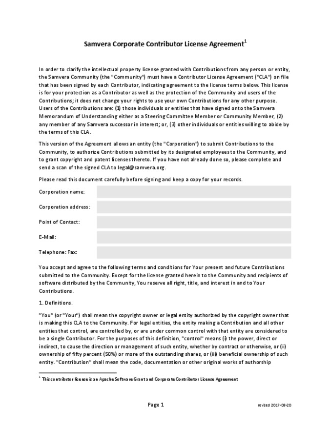 Samvera Corporate Contributor License Agreement (cCLA) Thumbnail