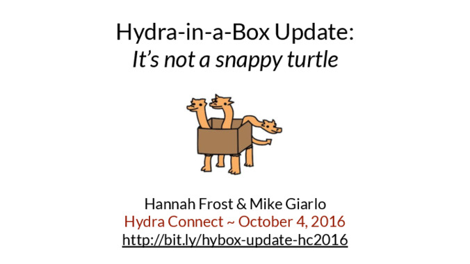 <span itemprop="name">It's not a snappy turtle</span> and <span itemprop="name">Hydra-in-a-Box Update</span>