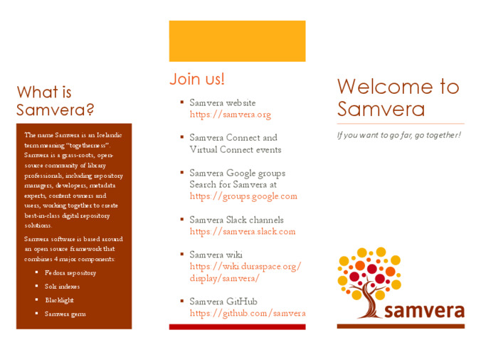 <span itemprop="name">Welcome to Samvera (Version 1 - October 2018)</span>